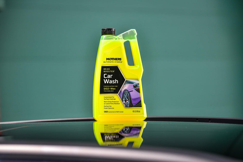 Mothers Ultimate Hybrid Car Wash Bead Booster bottle application for regular maintenance.