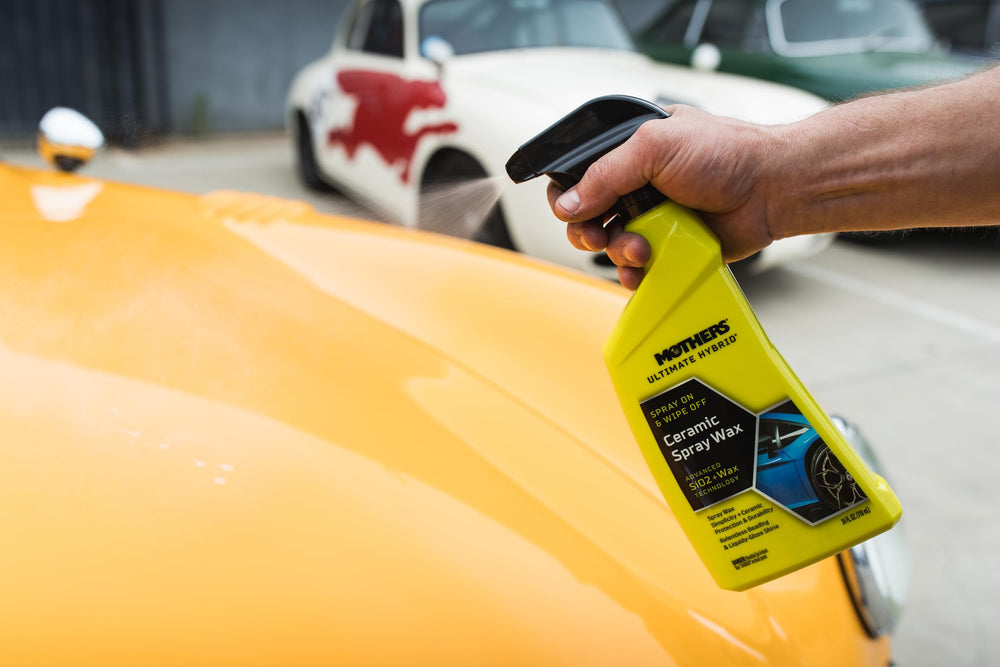 Mothers Ultimate Hybrid Ceramic Spray Wax lifestyle scene with showroom shine
