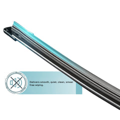 Motium aerodynamic frameless profile illustrates down force for stable wiping.