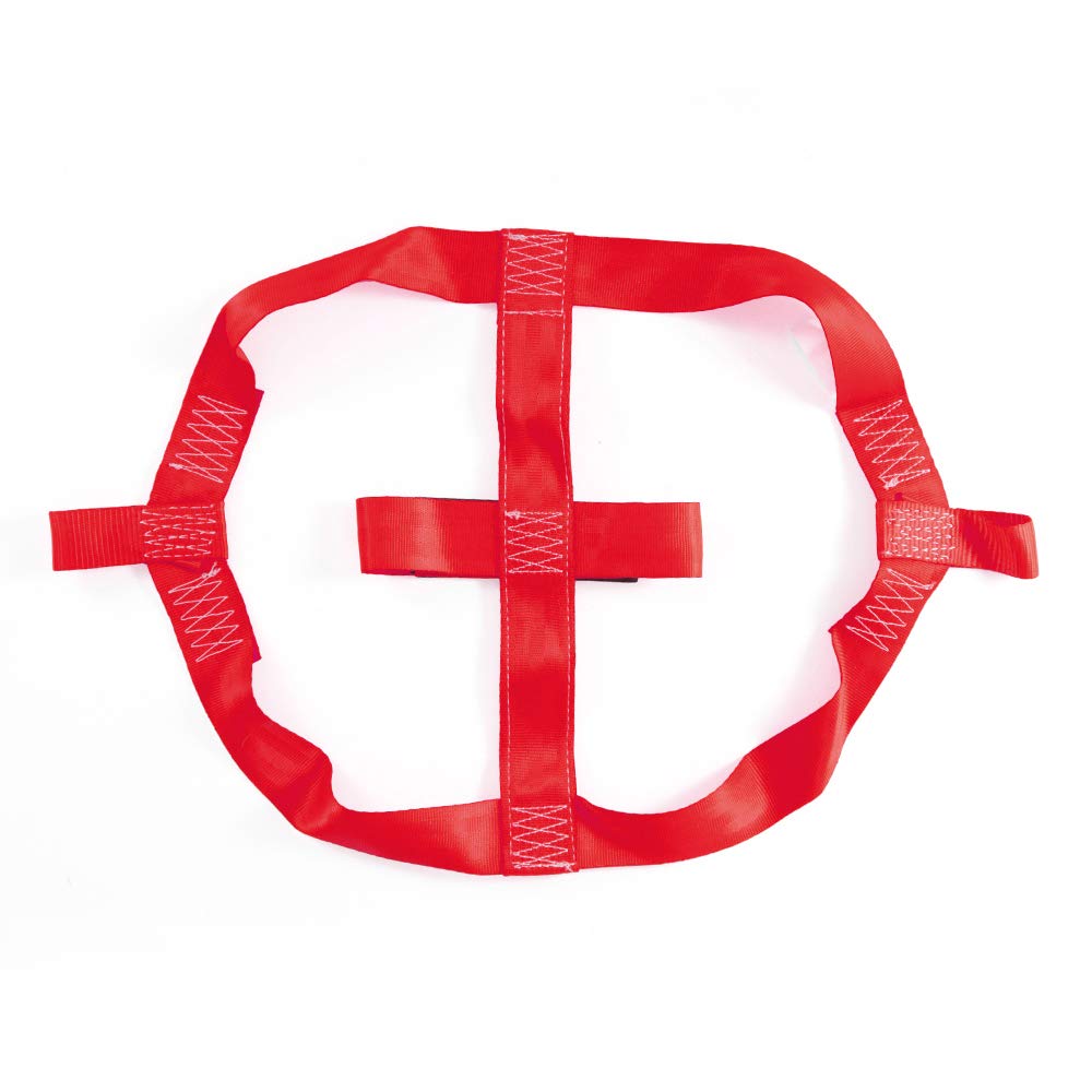 MOTO4U rear-wheel tie-down strap red on motorcycle trailer setup