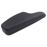 MOTOKU front driver door panel armrest close-up in black leather with improved grip and aesthetics.