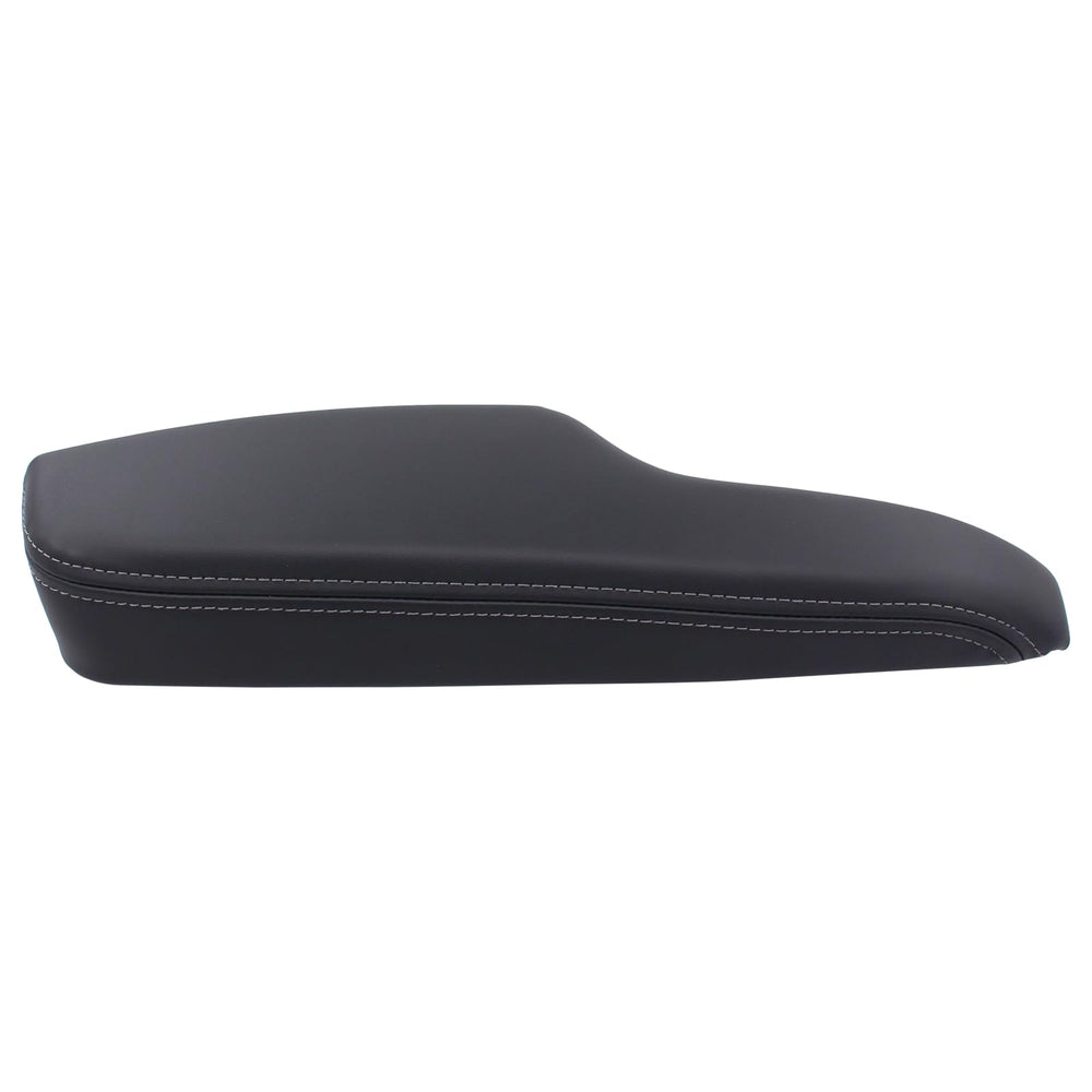 MOTOKU front driver door panel armrest stitching detail in black leather.