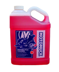 Motomuck PH Neutral bottle pour removes motorcycle grime safely.