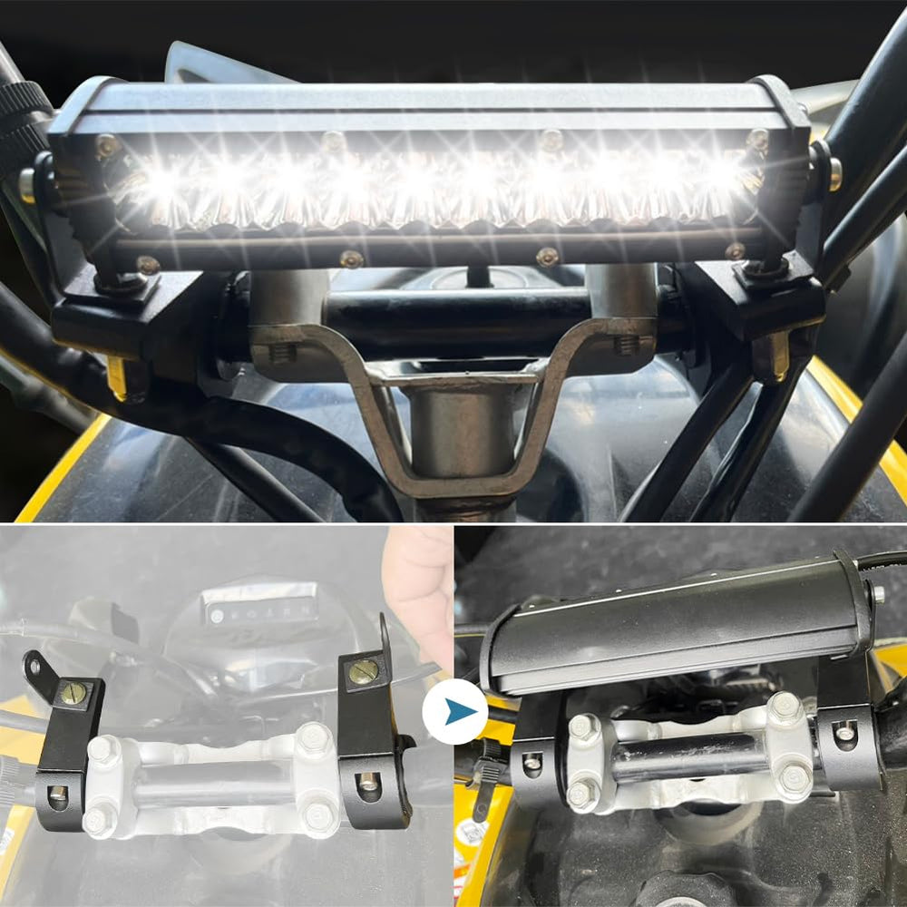 MotoParty KLX110-compatible light bar mounted on handlebars