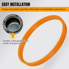 Flexible plastic design enables quick, tool-free installation into the intake hat groove.
