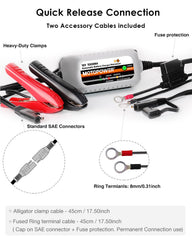 MOTOPOWER MP00205B LED indicators showing charging status at a glance.