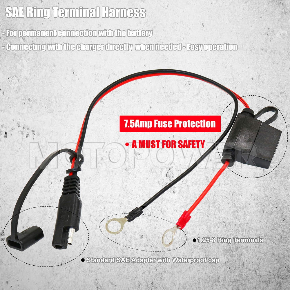 MOTOPOWER MP00206A safety protections guard against overcharge and short circuits.