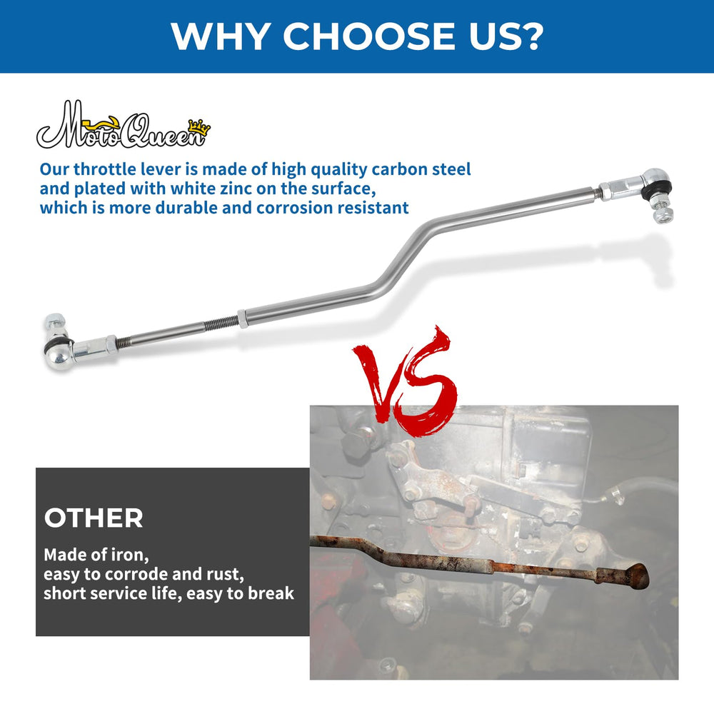 Throttle rod with ball studs connection for secure adjustable linkage