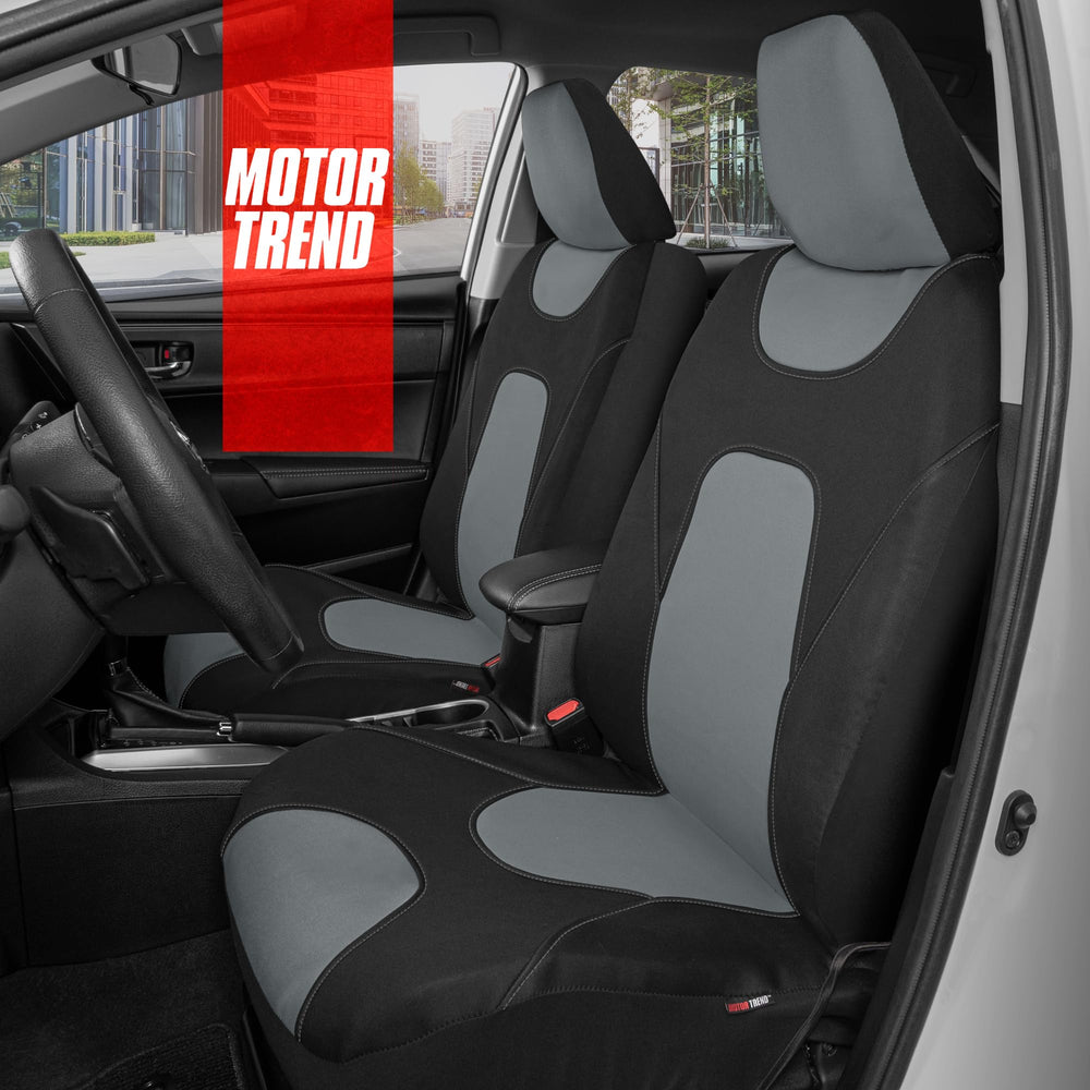 Motor Trend AquaShield neoprene seat cover close-up shows durable, stain-resistant material for daily use
