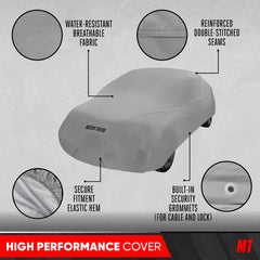 Motor Trend elastic hem and straps secure a firm, wind-resistant fit