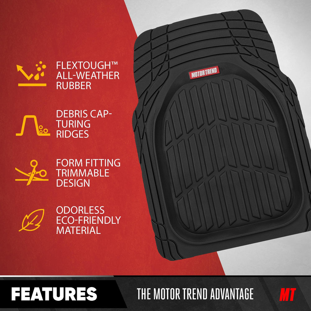 Motor Trend FlexTough deep dish design contains dirt and spills for a cleaner interior.