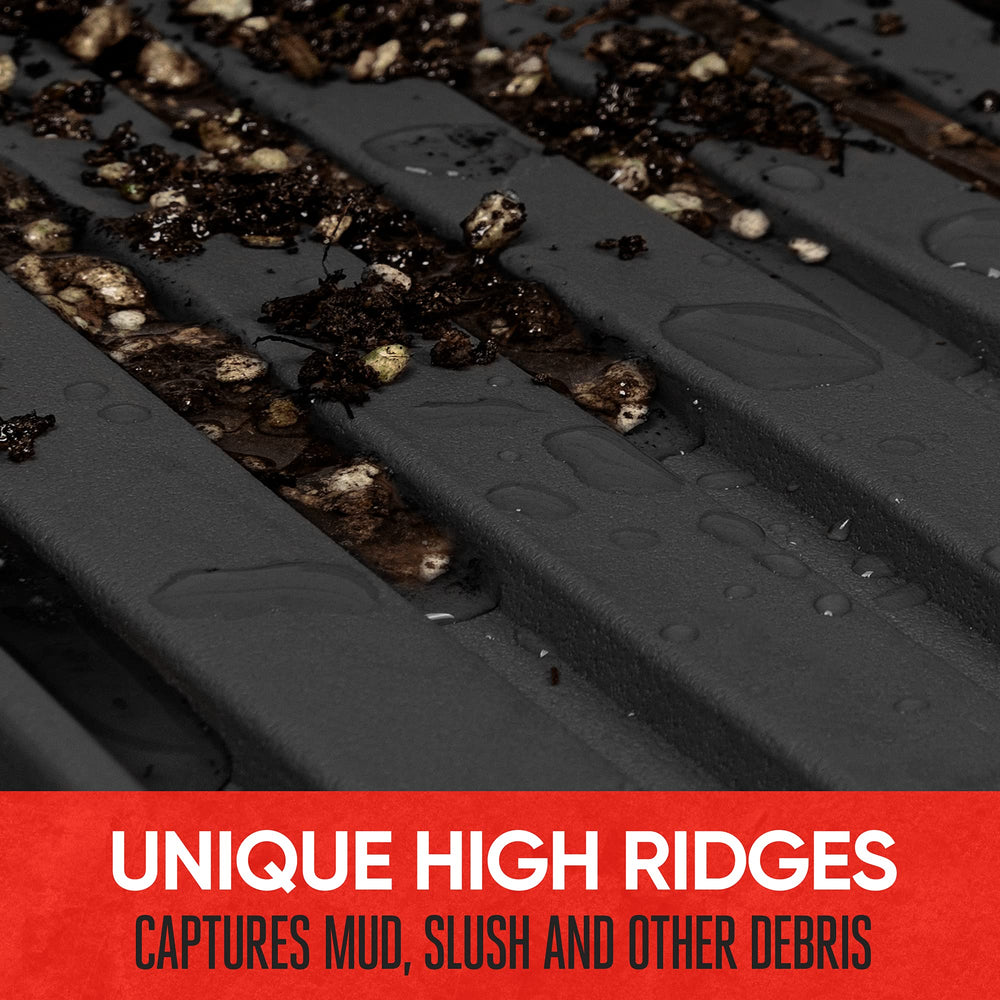 Motor Trend FlexTough deep-dish design holds debris without overflow.