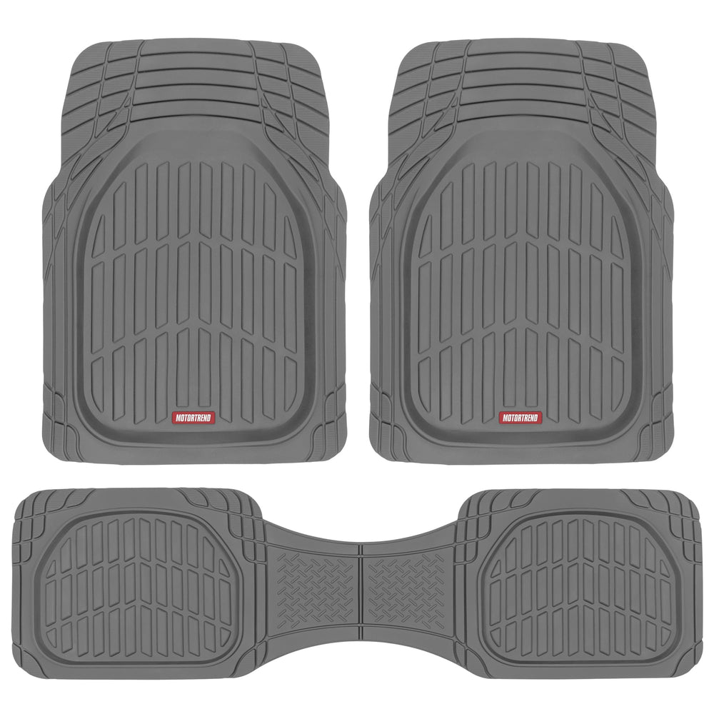 Motor Trend FlexTough front floor mats gray protect against mud and wet messes.