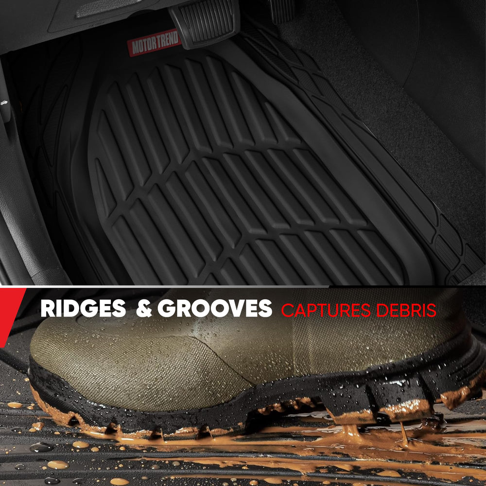 Motor Trend FlexTough non-slip backing keeps mats in place for safer driving.
