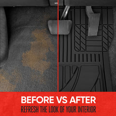Motor Trend FlexTough waterproof rubber mats trap water and mud for a cleaner interior.