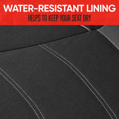 Motor Trend installation guide image showing quick setup for front seat covers.