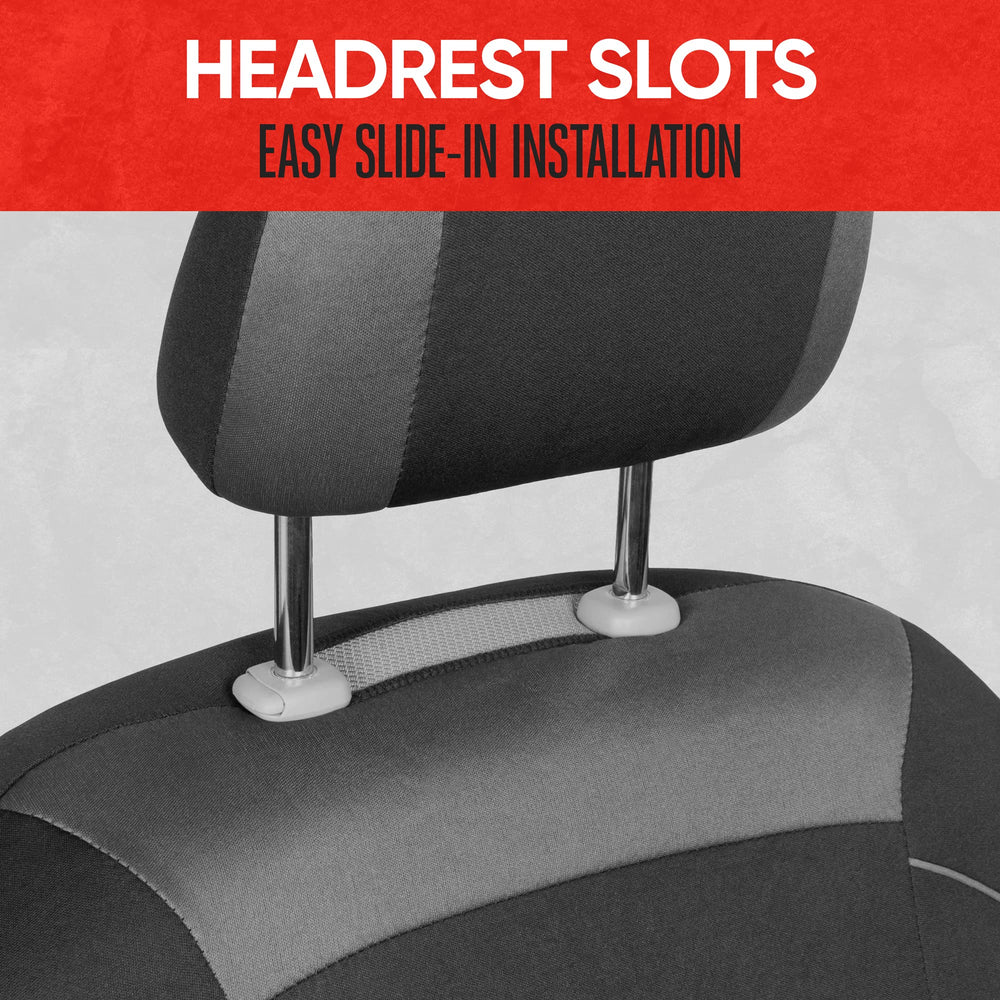 Motor Trend front seat covers with removable headrests fit safety features access.