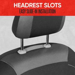 Motor Trend front seat covers with removable headrests fit safety features access.