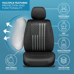 MotorBox American Flag Napa Leather seat cover back view demonstrates coverage and secure fit.