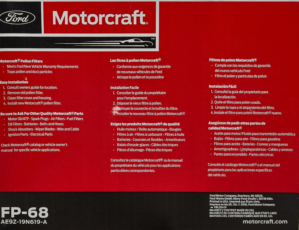 Motorcraft FP-68 original version packaging and labeling for easy identification.
