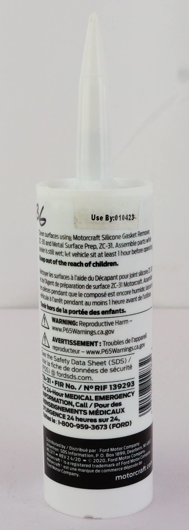 Motorcraft RTV sealant label confirms genuine part for trustworthy repairs.