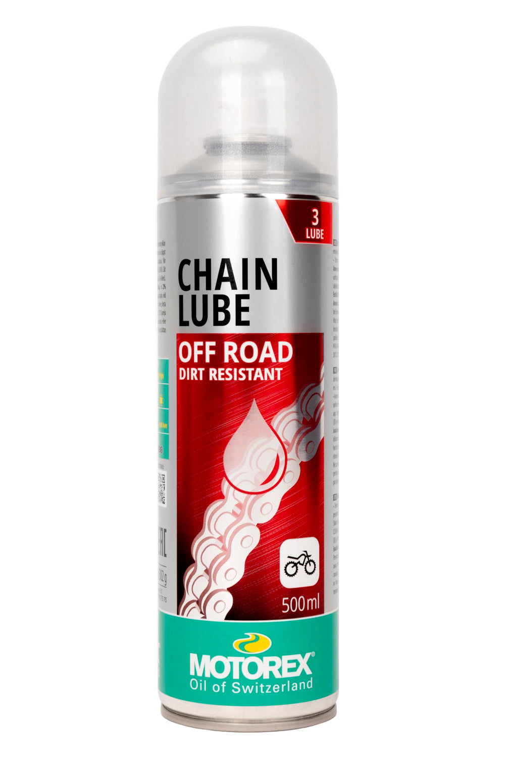 Motorex Chain Lube 622 spray nozzle ensures precise application on high-torque bikes.