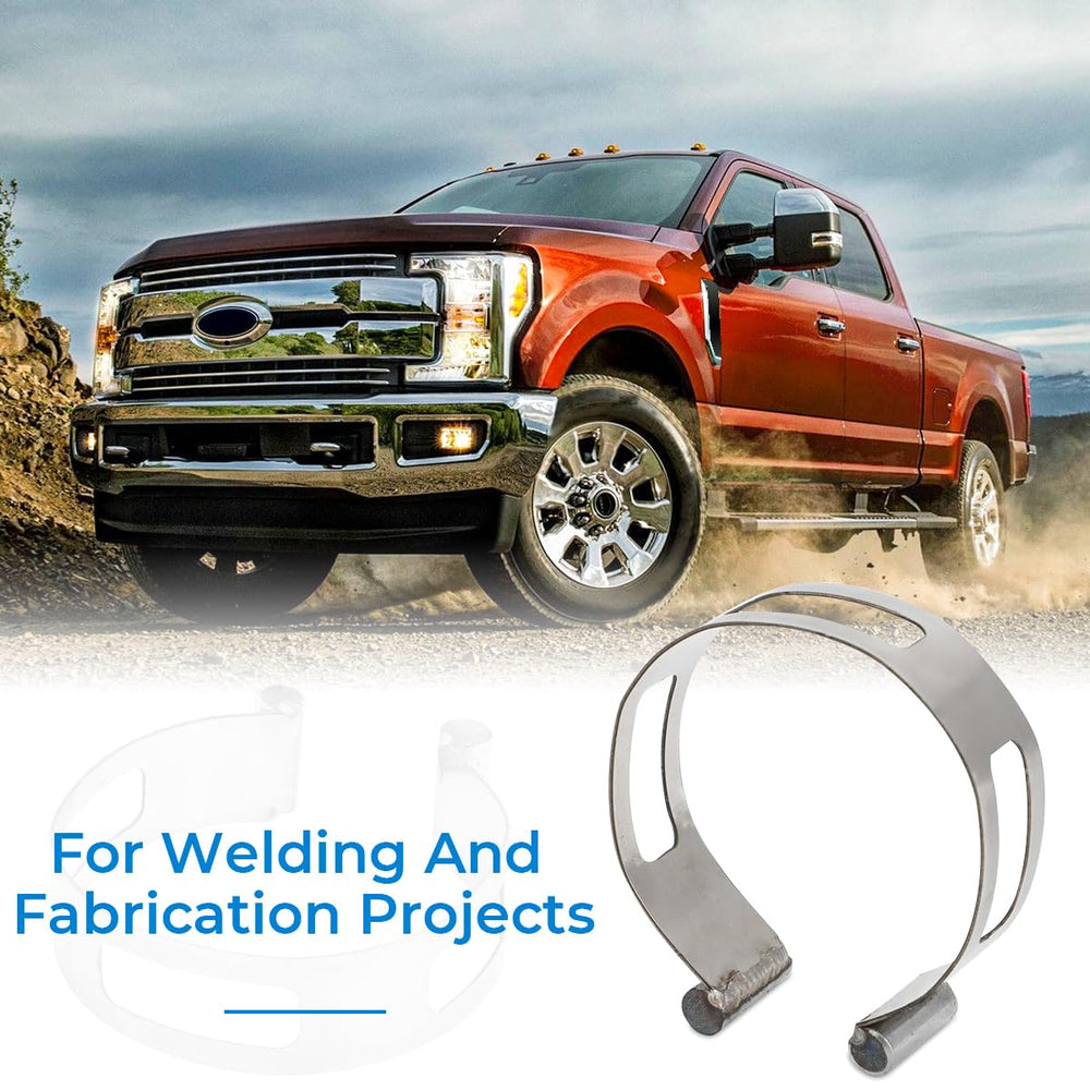 MOTOQUEEN stainless steel clamp-on band supports exhaust components during fabrication