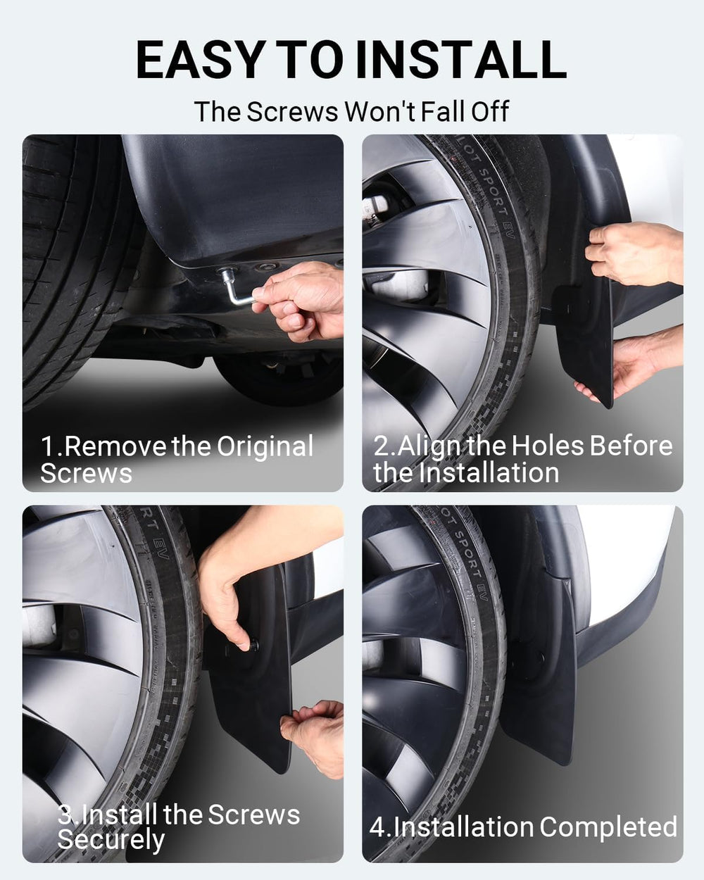 Motrobe mudflaps installation demonstrates no-drill, no-tape design for Tesla Model 3.