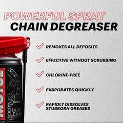 Motul C1 cleans motorcycle chain safely, protecting seals during maintenance