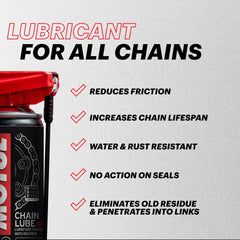 Motul C2 Chain Lube Road spray on chain shows protective lubrication