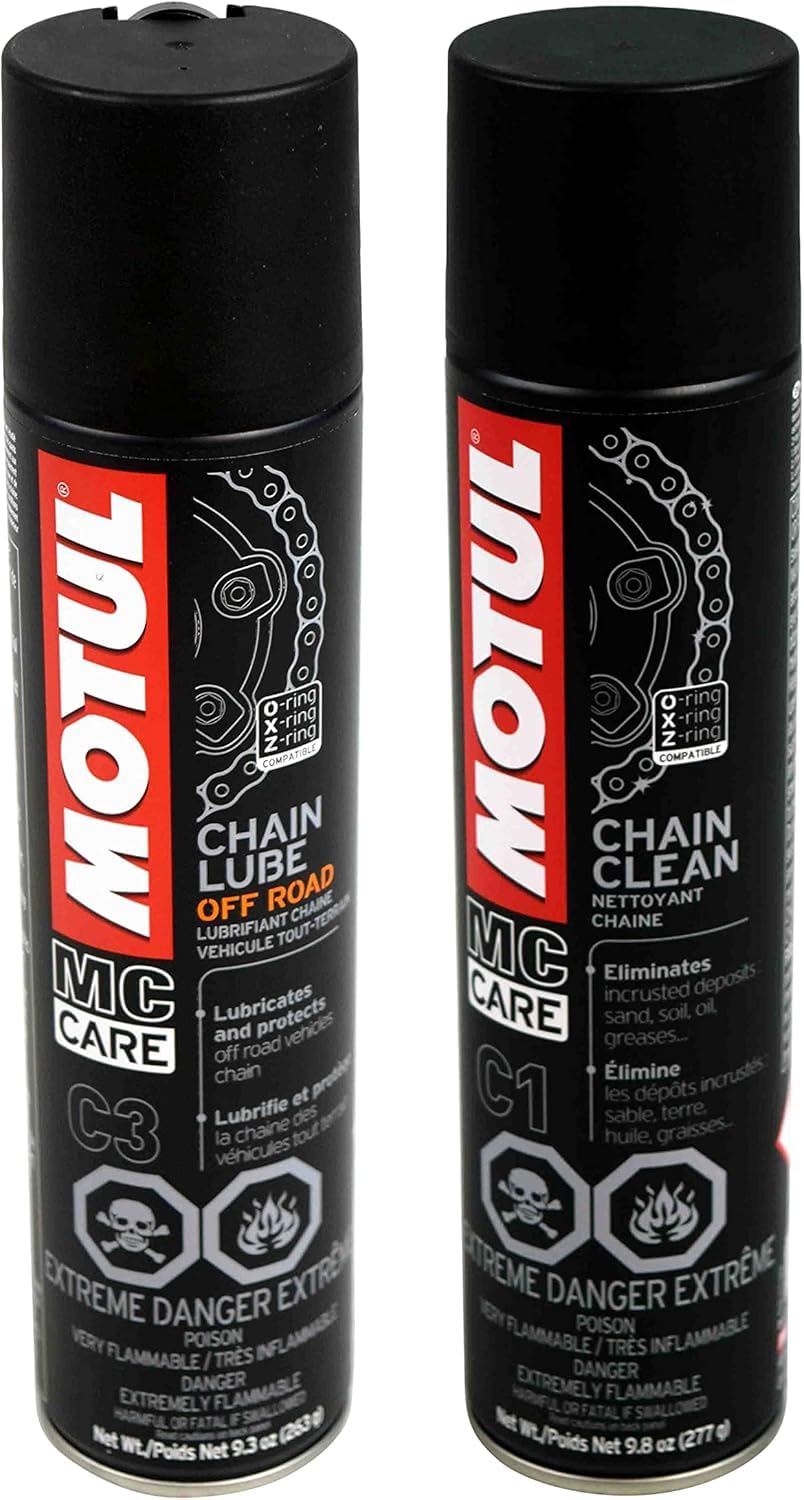 Motul Chain Care Set chain-lube-off-road-spray provides lubrication for off-road and street riding