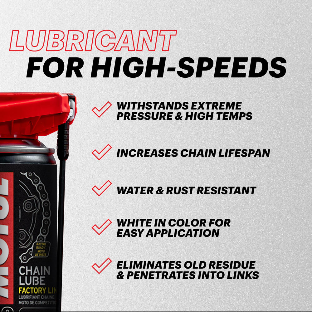 Motul MC Care C4 O-Ring Compatible protects seals while penetrating deeply for durable lubrication.