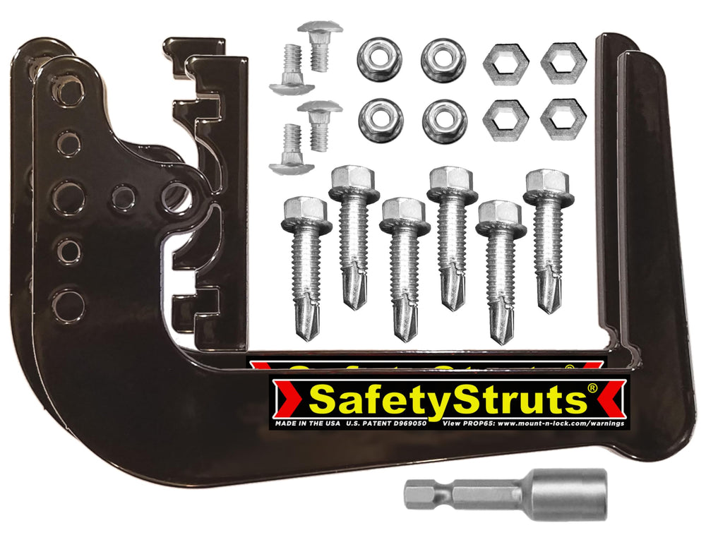 Mount-n-Lock SafetyStruts front view shows rugged bumper brackets for RV protection.