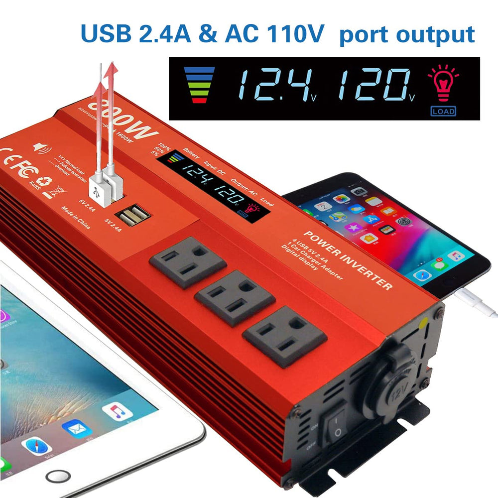 MOVFFGGRM inverter 3 AC outlets ideal for powering multiple devices on the road.