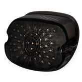 MOVOTOR smoked LED tail light rear view highlights low profile for cleaner Harley fender lines.