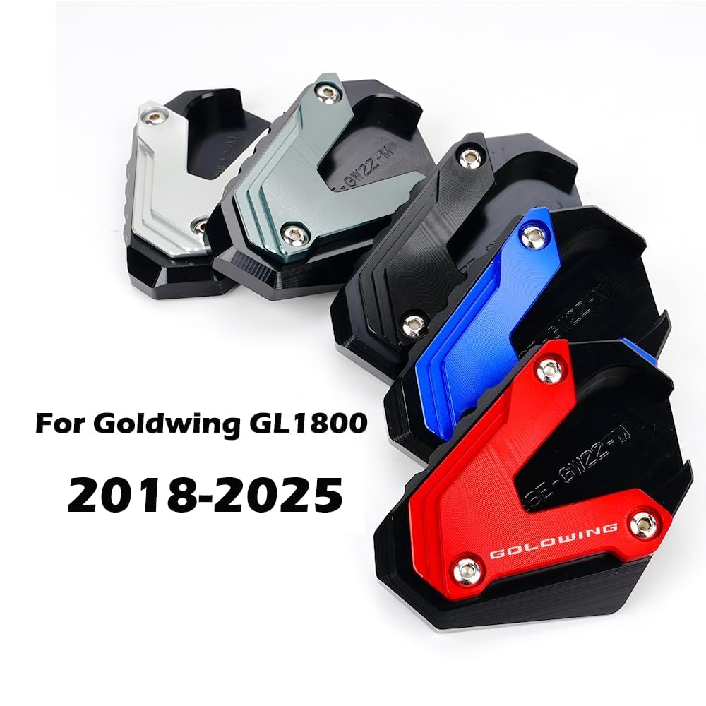 MOWOK Goldwing kickstand foot pad black enhances balance on soft dirt.