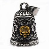 MOYOZZ Old School Biker Skull Bell in gold, a bold road-side good luck charm.
