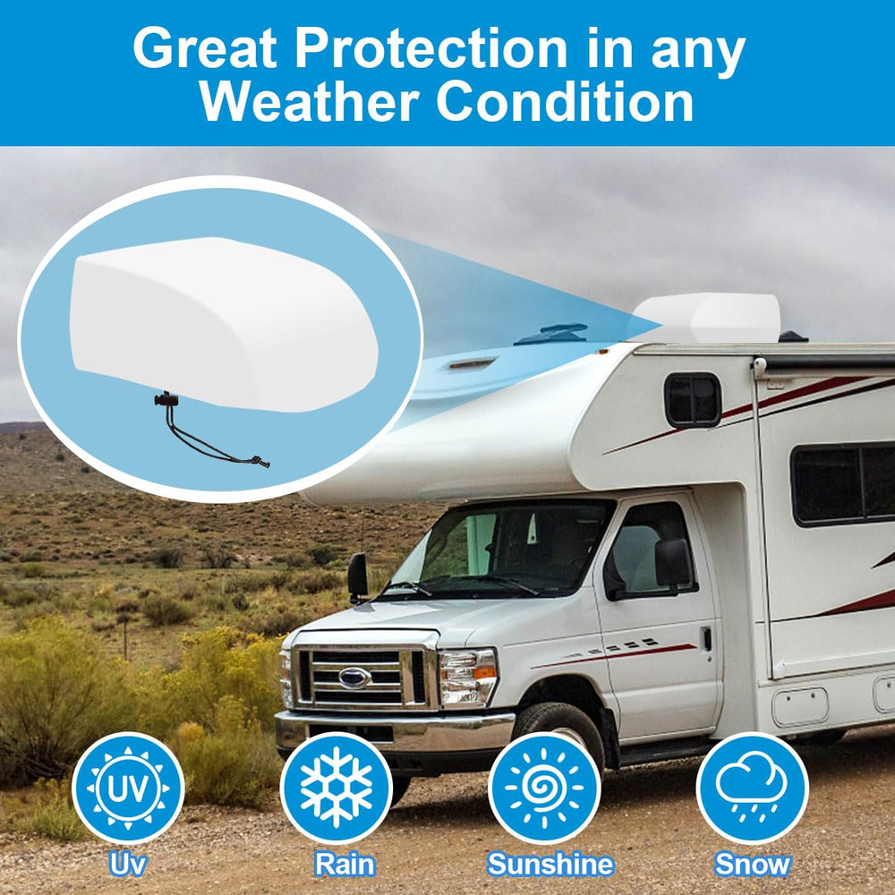 MQLD RV AC cover close up of clinch strap for secure windproof hold