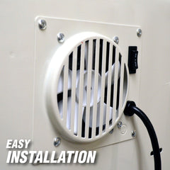 Close-up of installation for Mr. Heater blower kit on 20k-30k BTU vent-free heaters.