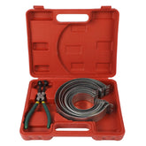 MR CARTOOL piston ring compressor tool set, front view showing comprehensive kit