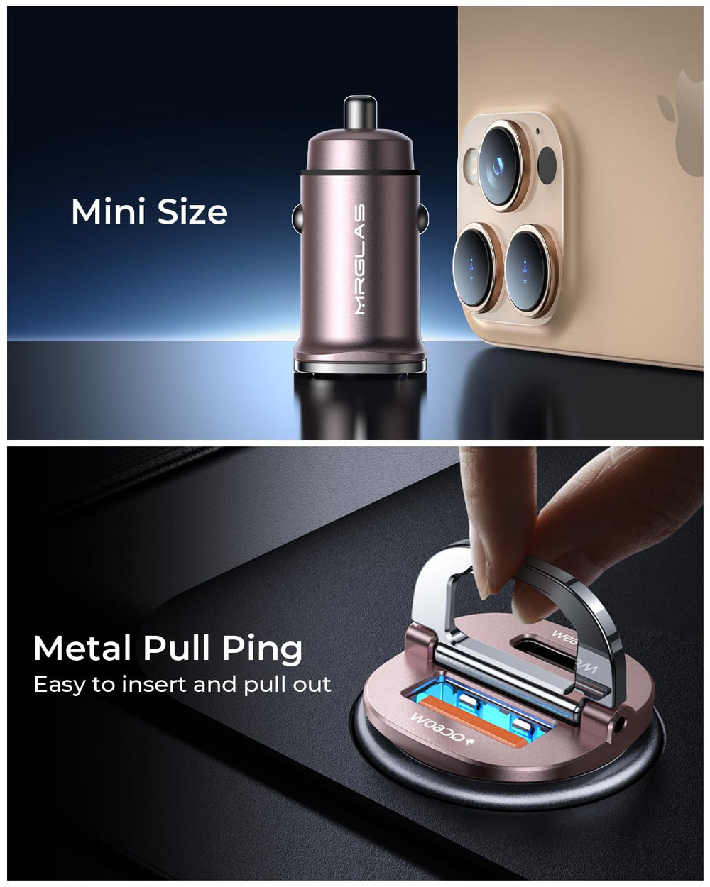 MRGLAS 125W USB-C car charger with metal body for durable heat management