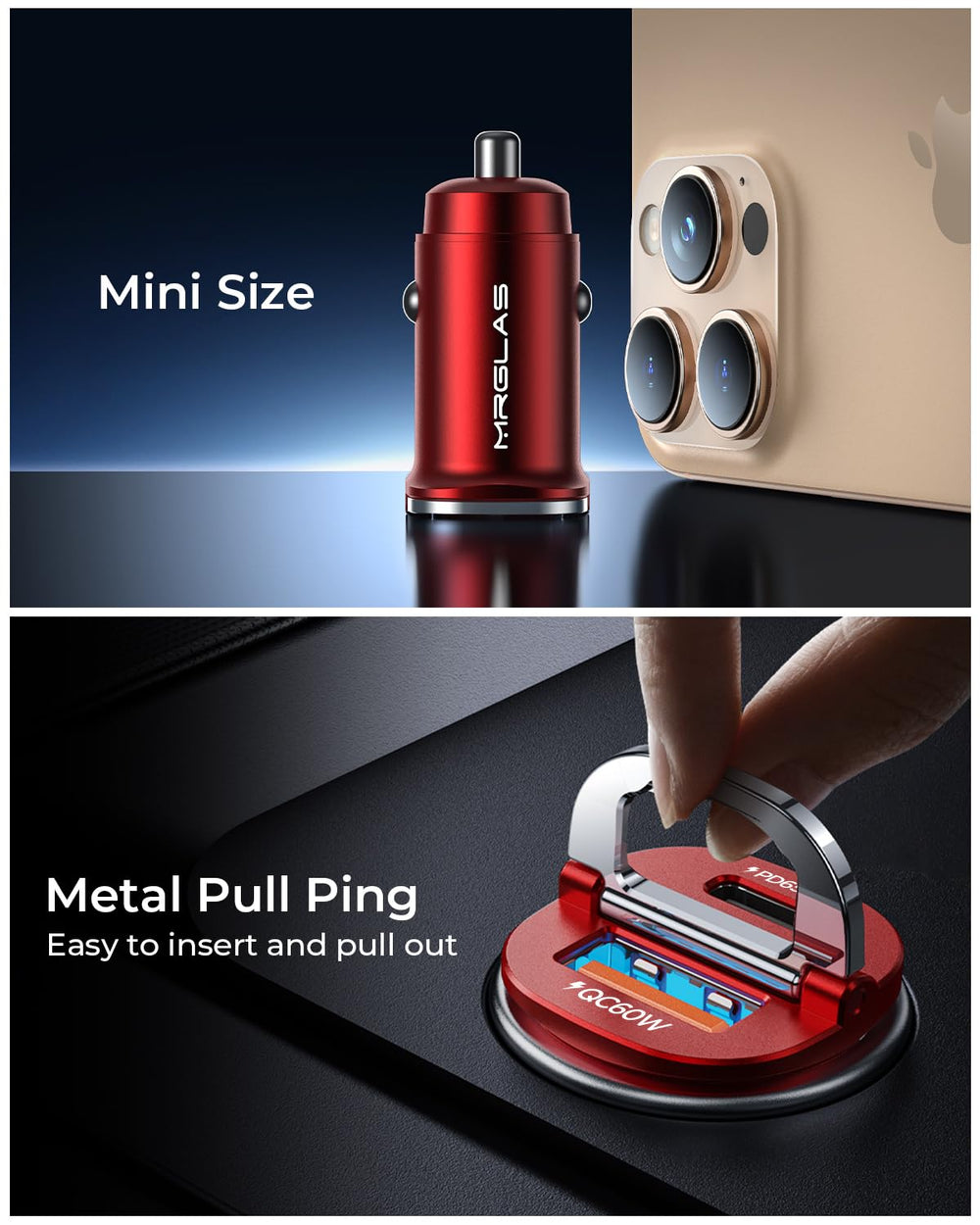 MRGLAS QC60W USB-A port supports rapid charging for other devices.