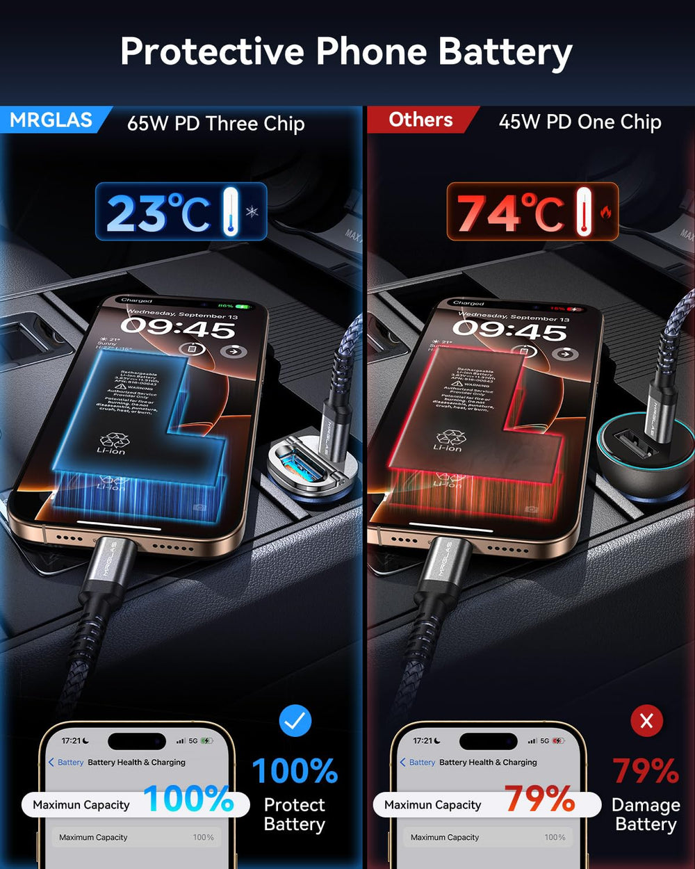 MRGLAS all-metal body conveys durability and heat resistance during fast charging.