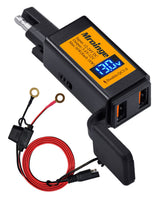 Mroinge motorcycle USB charger with dual ports enabling simultaneous charging on rides