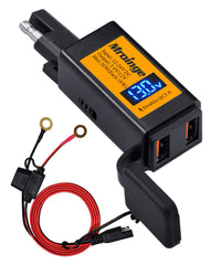 Mroinge motorcycle USB charger with dual ports enabling simultaneous charging on rides