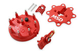 MSD distributor cap red close-up showing durable insulator and brass terminals