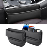 Mtverver car-seat-gap-filler front-seat organizer in black leather, accessible storage.