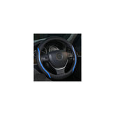 Muamos blue carbon fiber steering wheel cover with coasters adds luxury and protection.