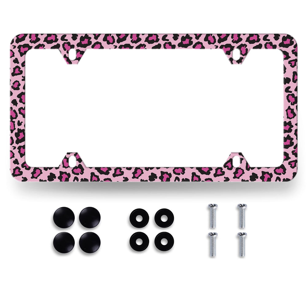MUAWUOIK sexy leopard license frame showcases pink leopard pattern for bold street style
