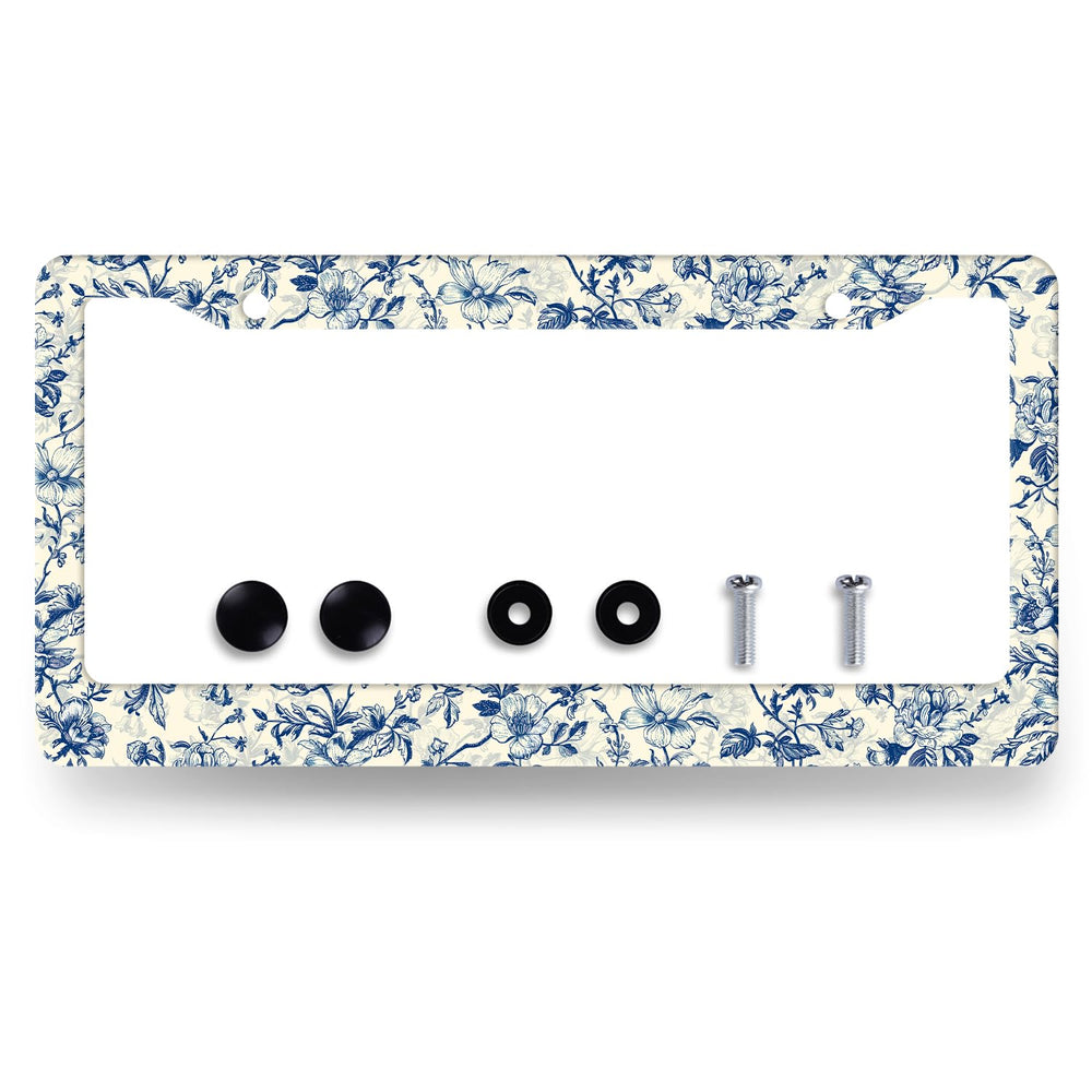 MUAWUOIK vintage floral license frame front view enhances curb appeal.